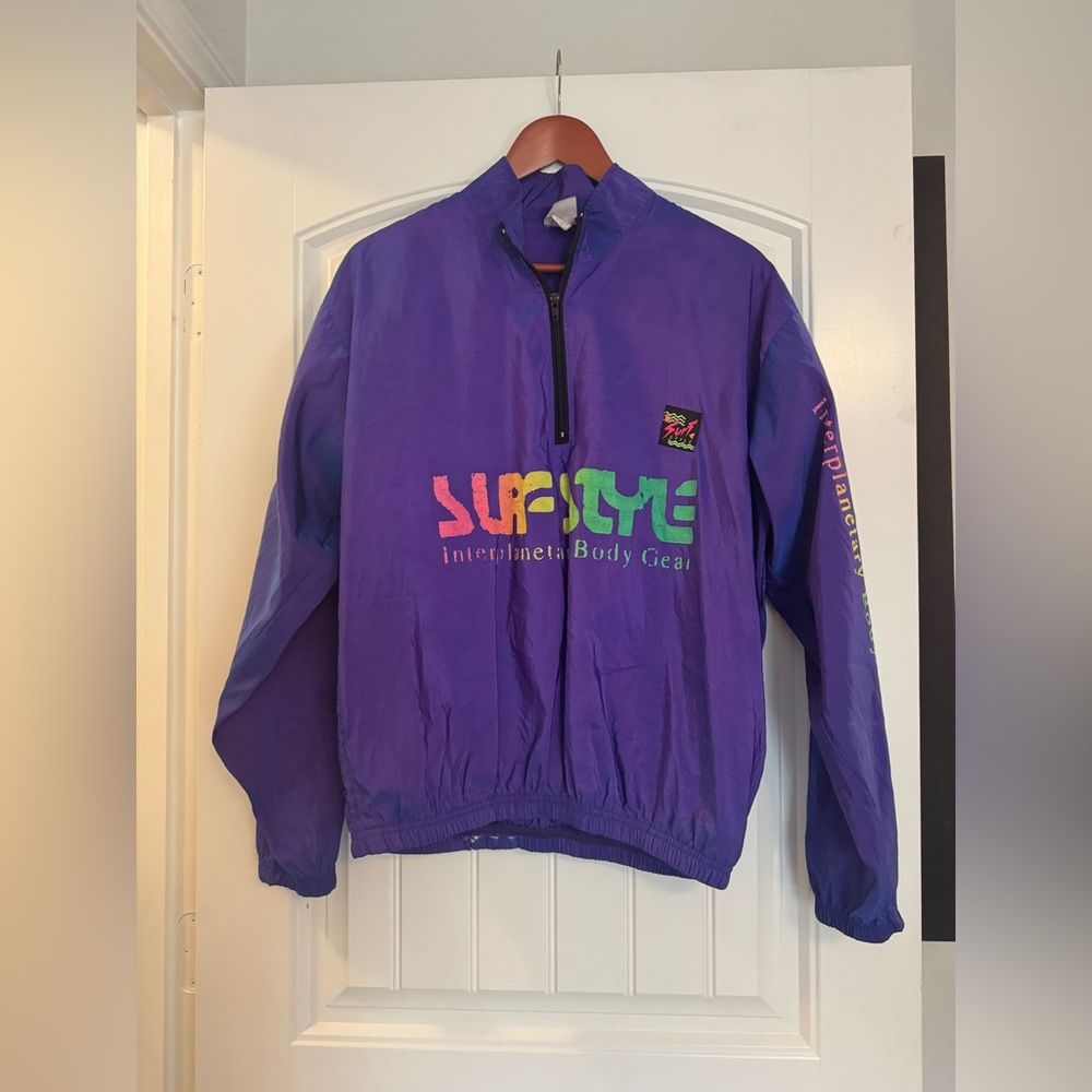 Vintage 80s Surf Style Interplanetary Body Gear Windbreaker Jacket Neon Gradient